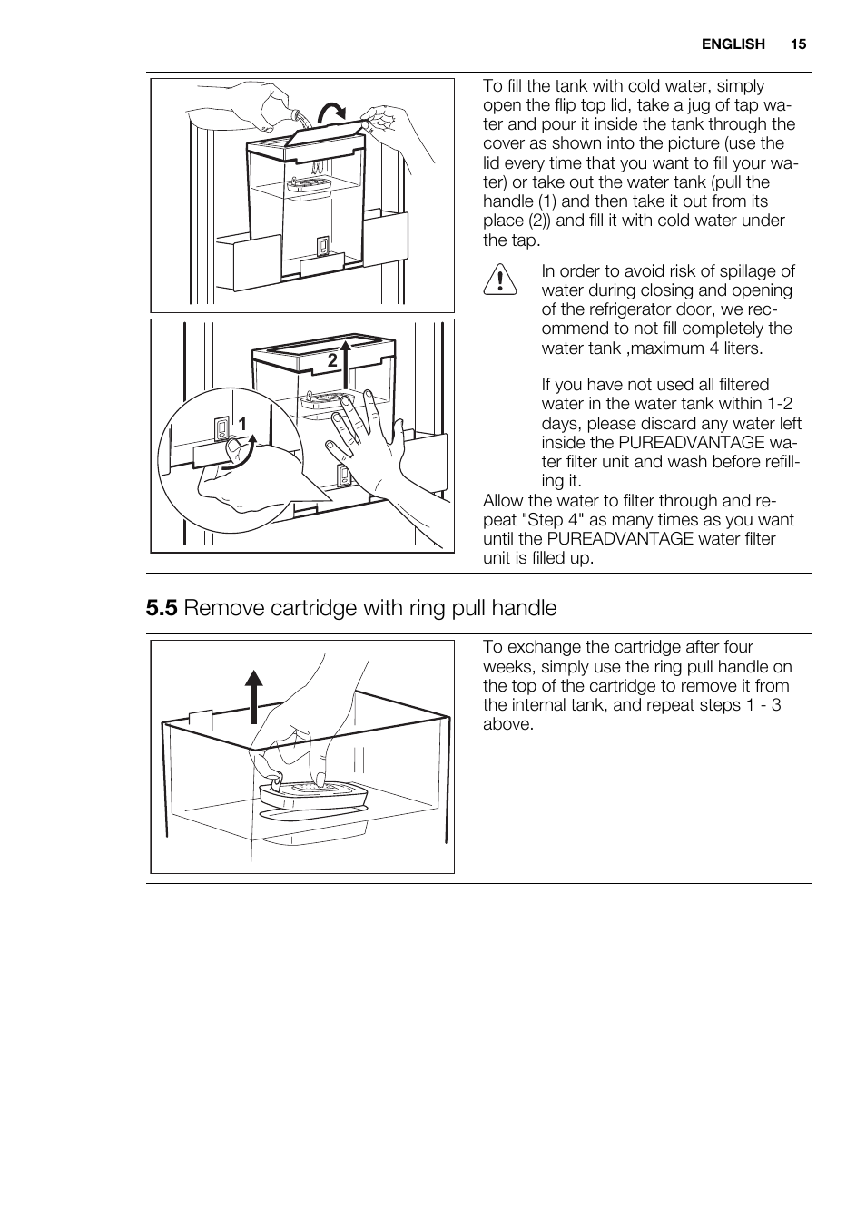 5 remove cartridge with ring pull handle | Electrolux EN3850DOX User Manual | Page 15 / 88