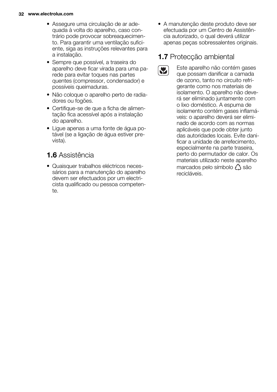 6 assistência, 7 protecção ambiental | Electrolux EN3850DOX User Manual | Page 32 / 88