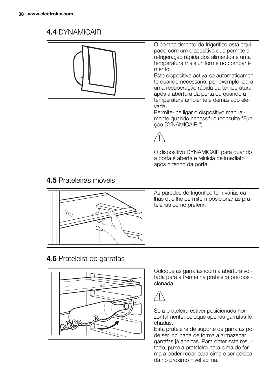 4 dynamicair, 5 prateleiras móveis, 6 prateleira de garrafas | Electrolux EN3850DOX User Manual | Page 38 / 88