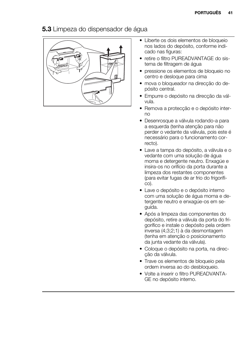 3 limpeza do dispensador de água | Electrolux EN3850DOX User Manual | Page 41 / 88