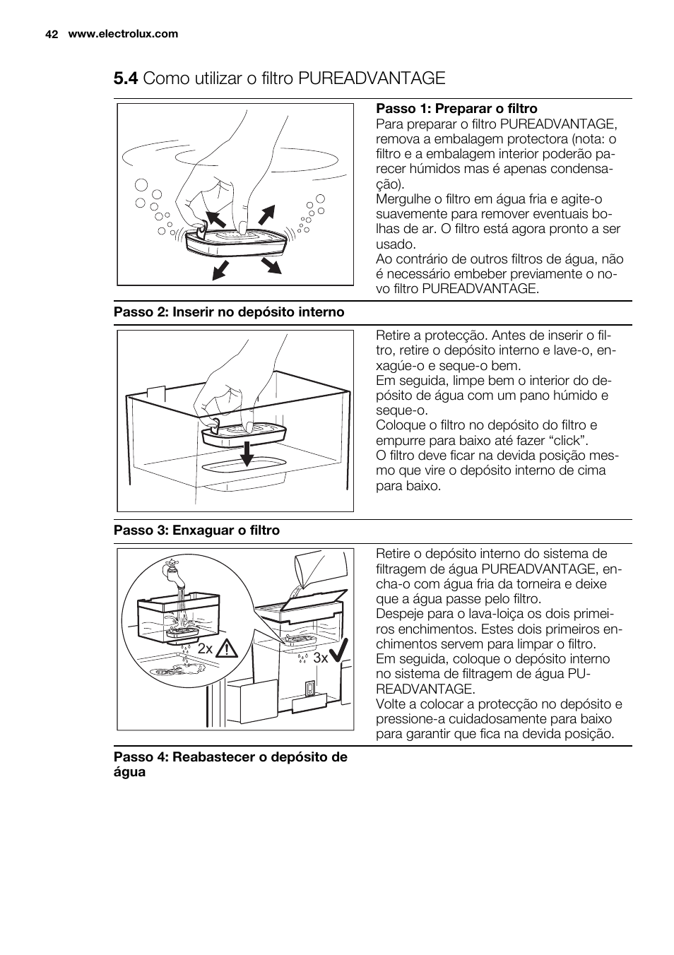 4 como utilizar o filtro pureadvantage | Electrolux EN3850DOX User Manual | Page 42 / 88