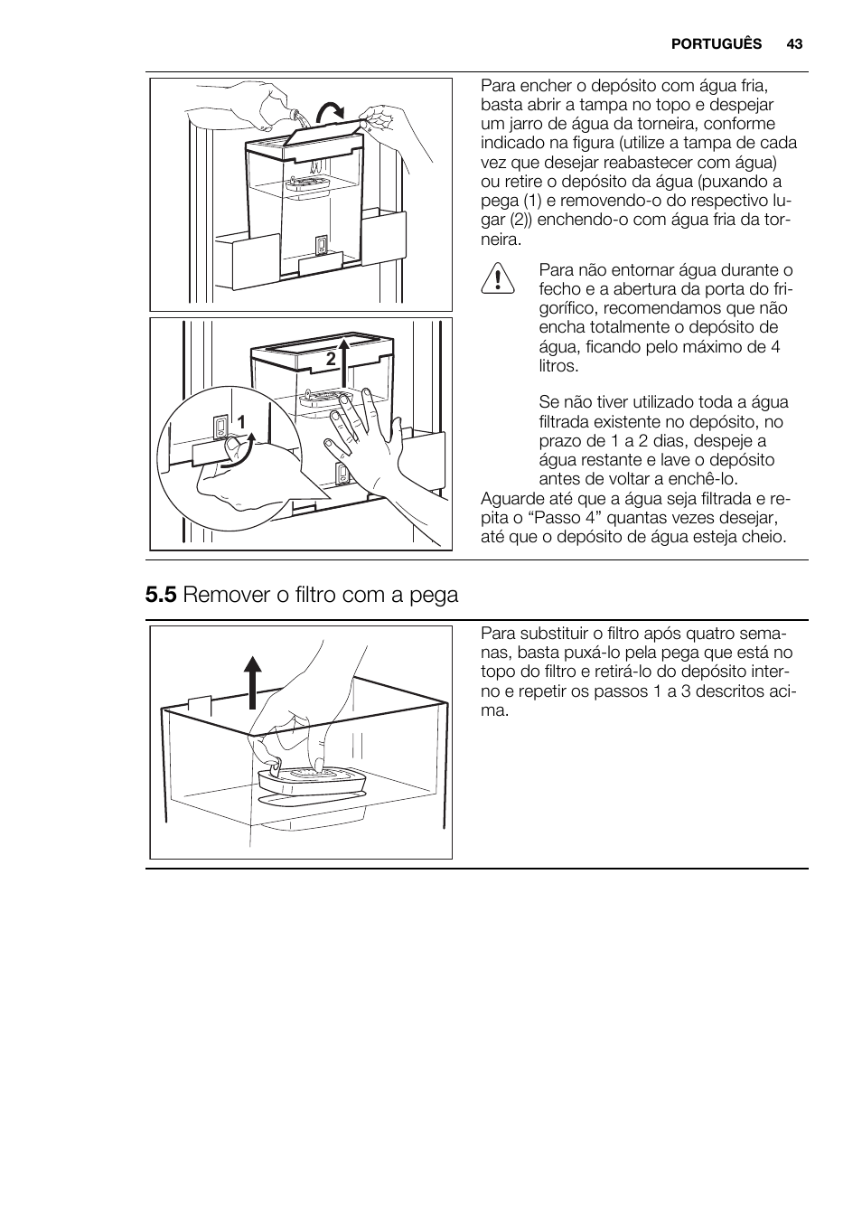 5 remover o filtro com a pega | Electrolux EN3850DOX User Manual | Page 43 / 88