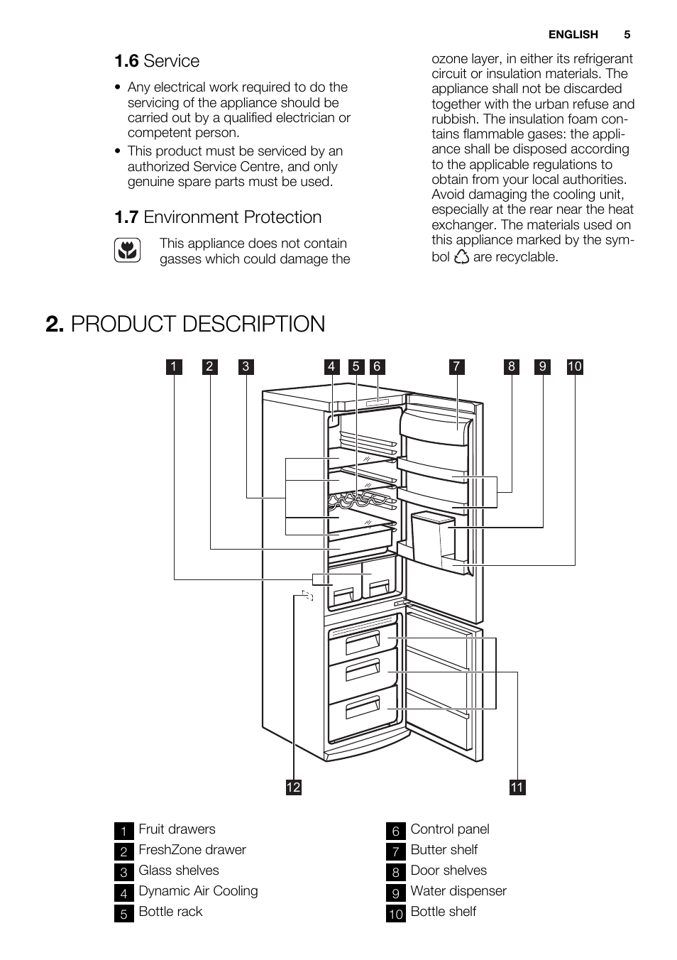 Product description, 6 service, 7 environment protection | Electrolux EN3850DOX User Manual | Page 5 / 88