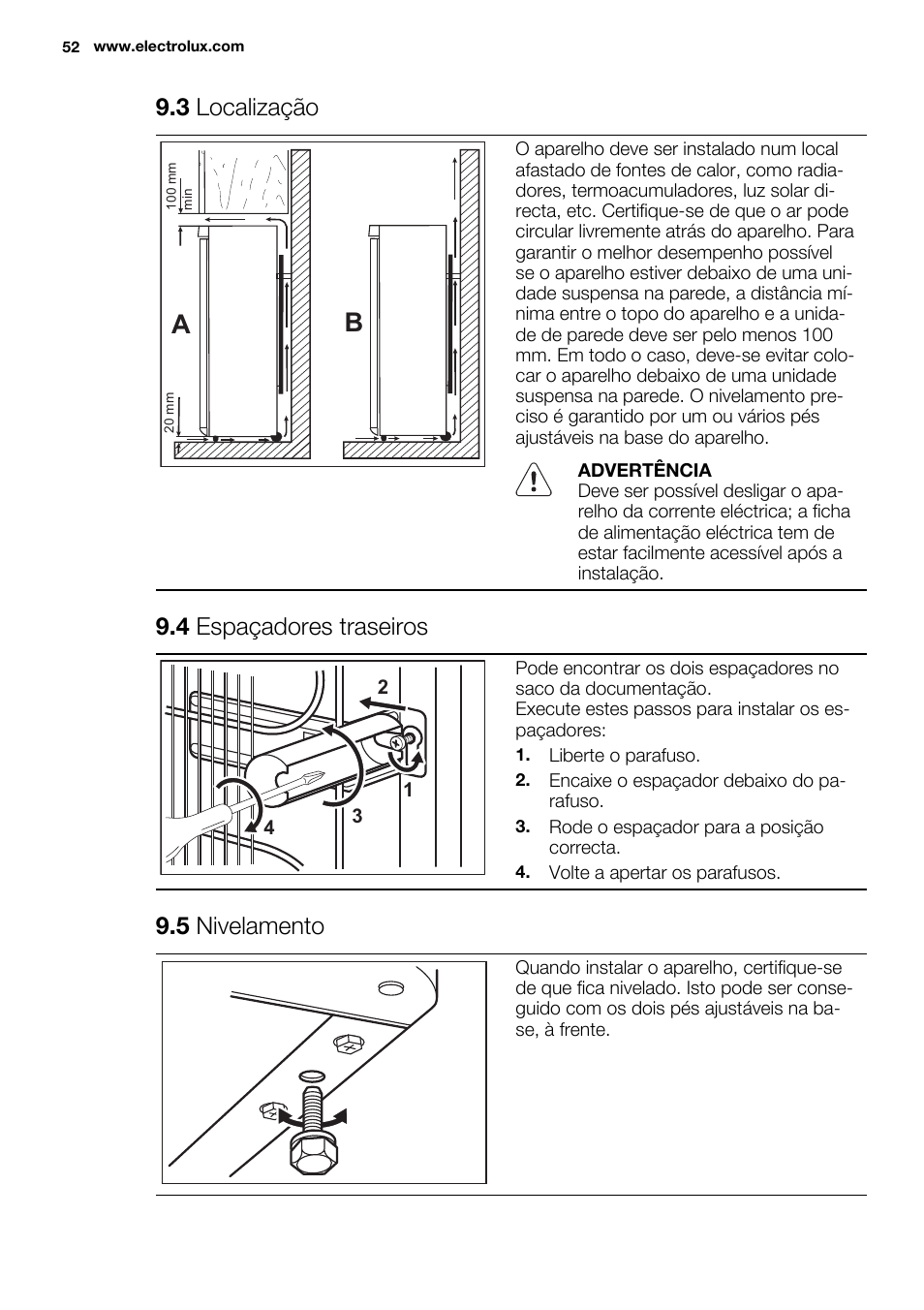 3 localização, 4 espaçadores traseiros, 5 nivelamento | Electrolux EN3850DOX User Manual | Page 52 / 88