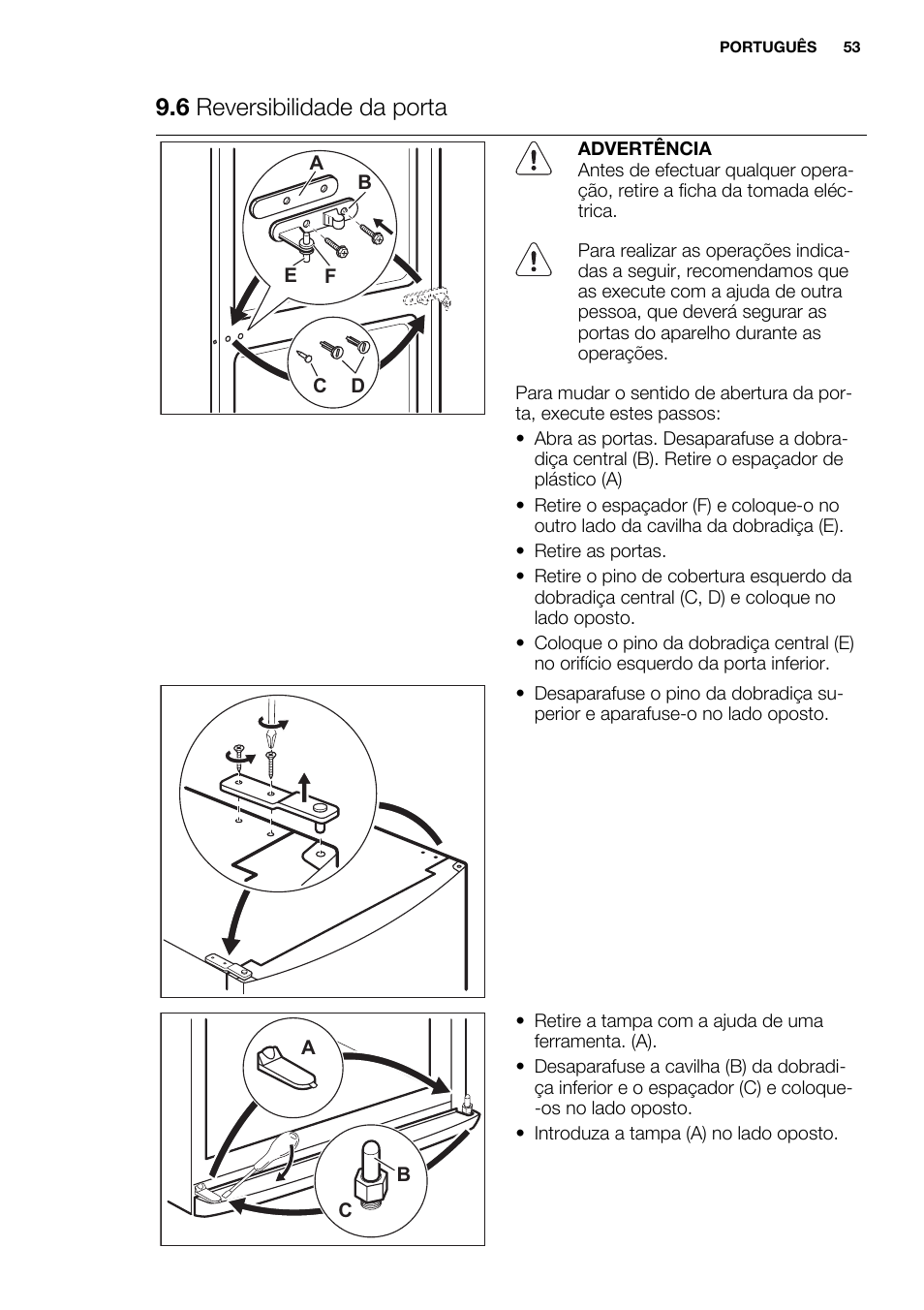 6 reversibilidade da porta | Electrolux EN3850DOX User Manual | Page 53 / 88