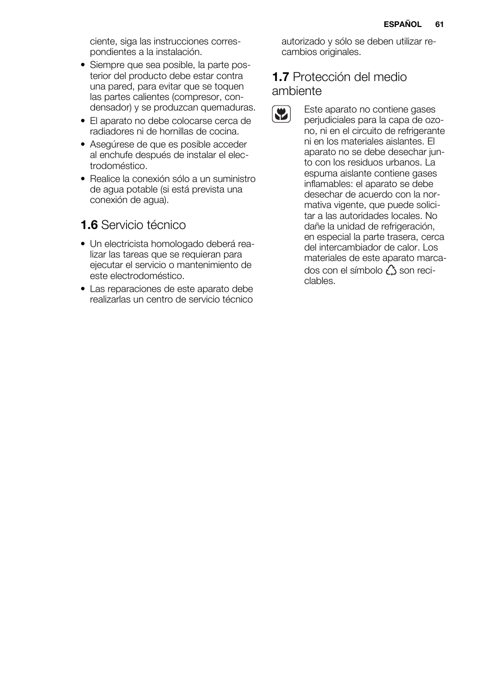 6 servicio técnico, 7 protección del medio ambiente | Electrolux EN3850DOX User Manual | Page 61 / 88