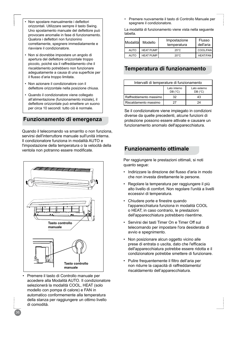 Funzionamento di emergenza | Electrolux EXM18HV1WE User Manual | Page 36 / 82