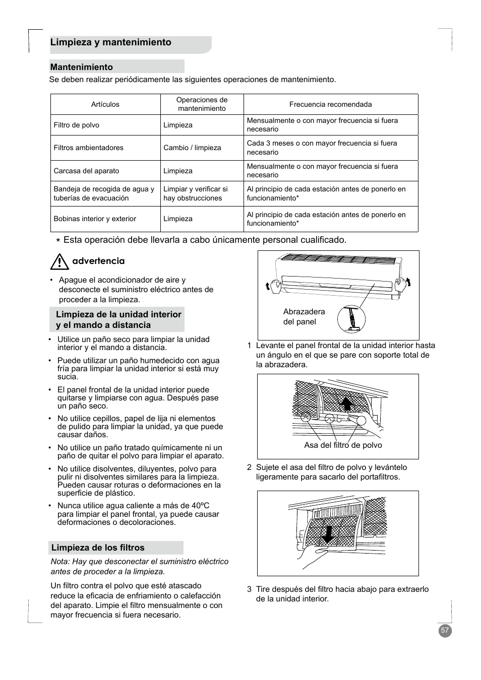 Limpieza y mantenimiento | Electrolux EXM18HV1WE User Manual | Page 57 / 82