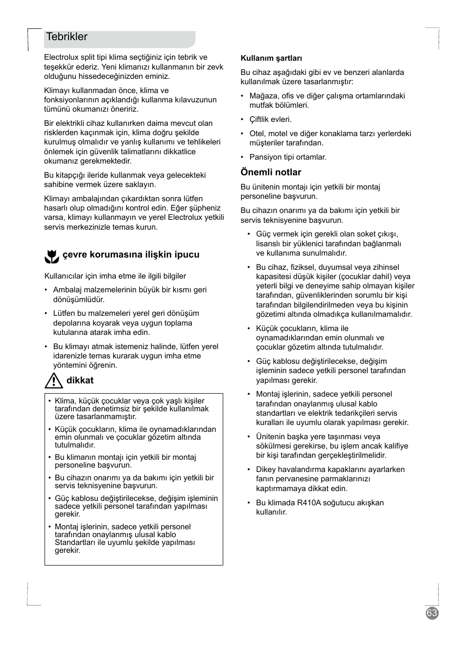 Tebrikler | Electrolux EXM18HV1WE User Manual | Page 63 / 82