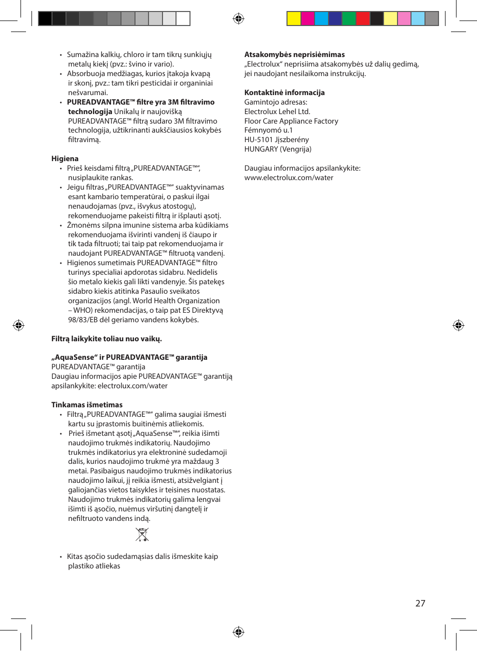 Electrolux EWFSJ4 User Manual | Page 27 / 58