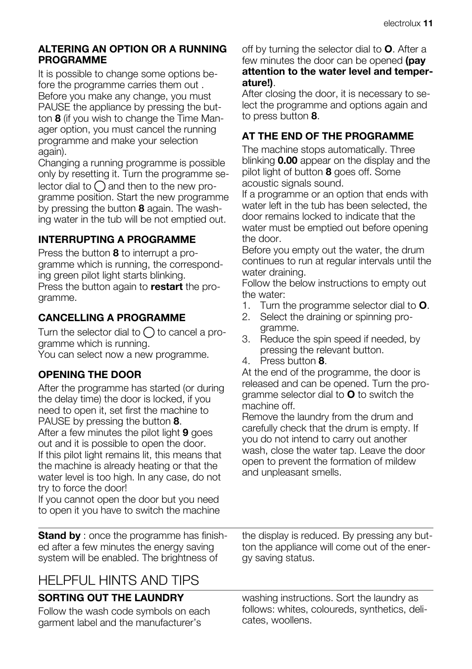 Helpful hints and tips | Electrolux EWG127410W User Manual | Page 11 / 56