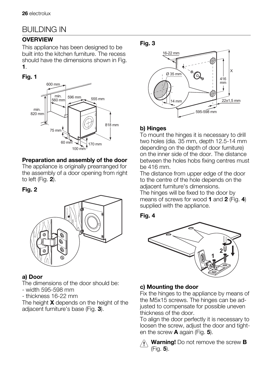 Building in | Electrolux EWG127410W User Manual | Page 26 / 56