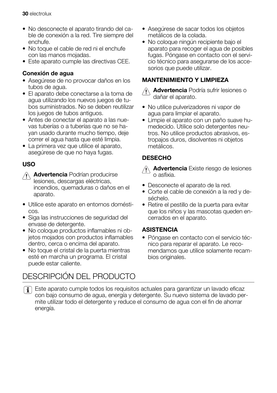 Descripción del producto | Electrolux EWG127410W User Manual | Page 30 / 56