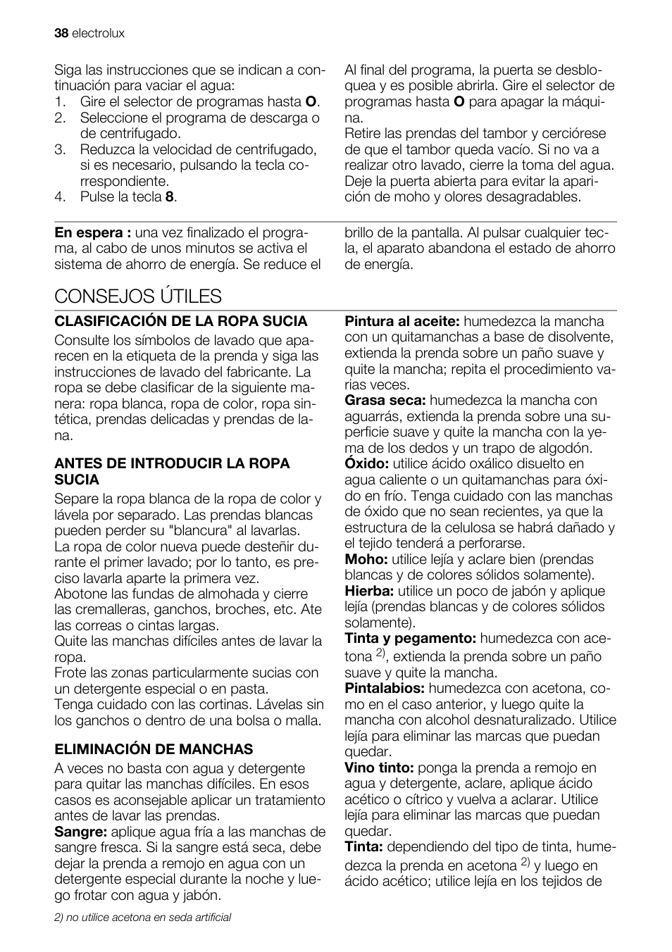 Consejos útiles | Electrolux EWG127410W User Manual | Page 38 / 56