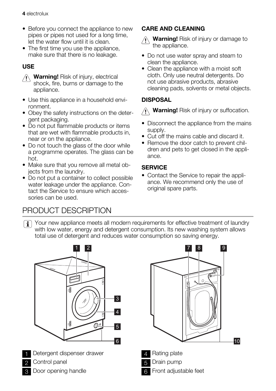 Product description | Electrolux EWG127410W User Manual | Page 4 / 56
