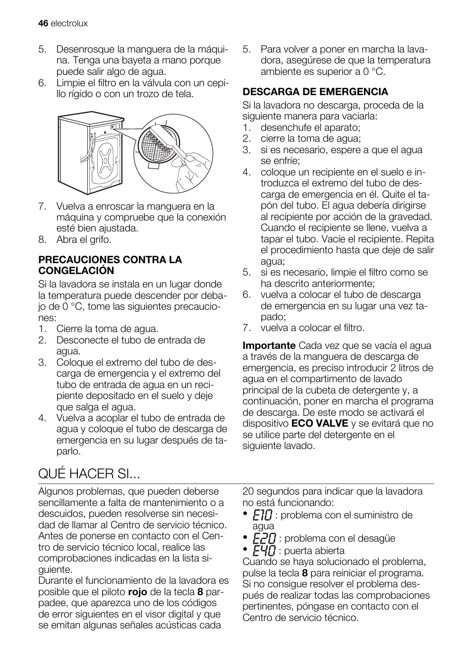 Qué hacer si | Electrolux EWG127410W User Manual | Page 46 / 56