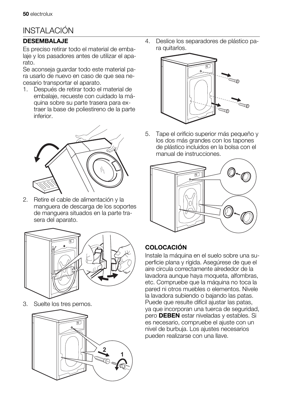 Instalación | Electrolux EWG127410W User Manual | Page 50 / 56