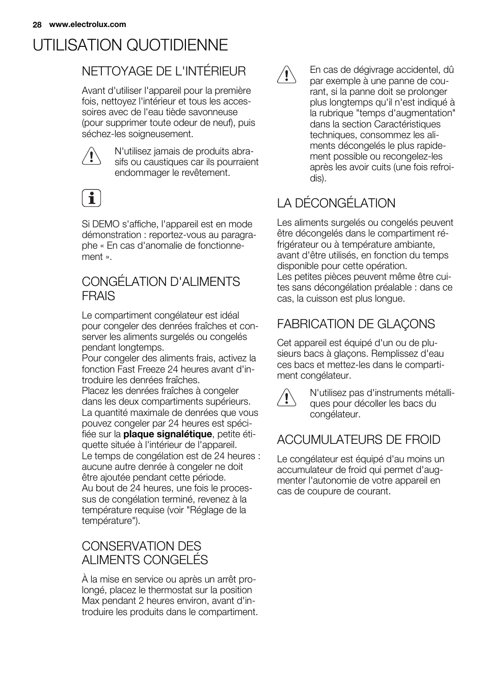 Utilisation quotidienne | Electrolux EUX2243AOX User Manual | Page 28 / 100
