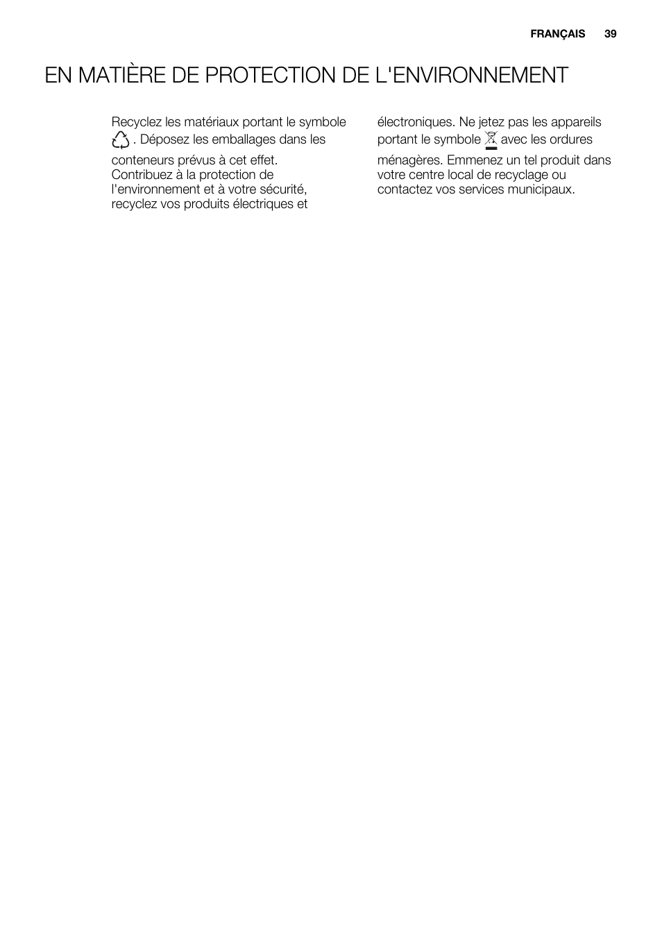 En matière de protection de l'environnement | Electrolux EUX2243AOX User Manual | Page 39 / 100