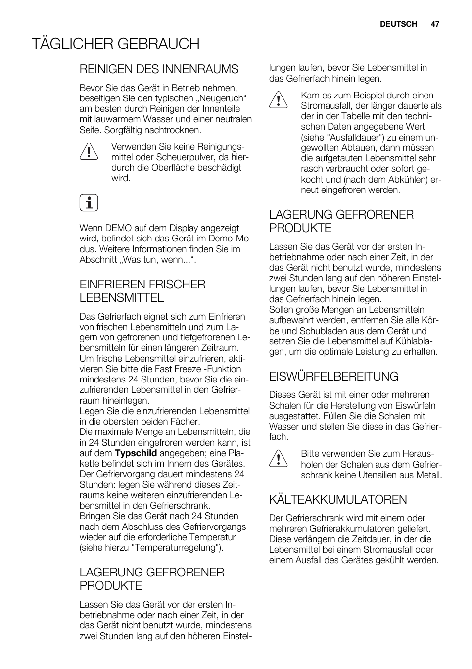 Täglicher gebrauch | Electrolux EUX2243AOX User Manual | Page 47 / 100