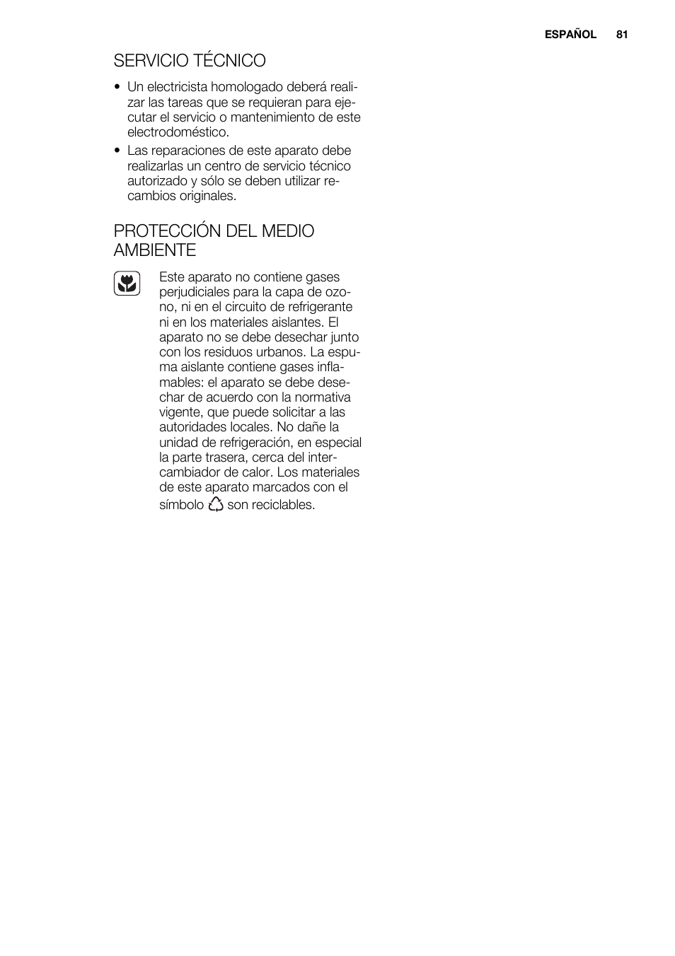 Servicio técnico, Protección del medio ambiente | Electrolux EUX2243AOX User Manual | Page 81 / 100