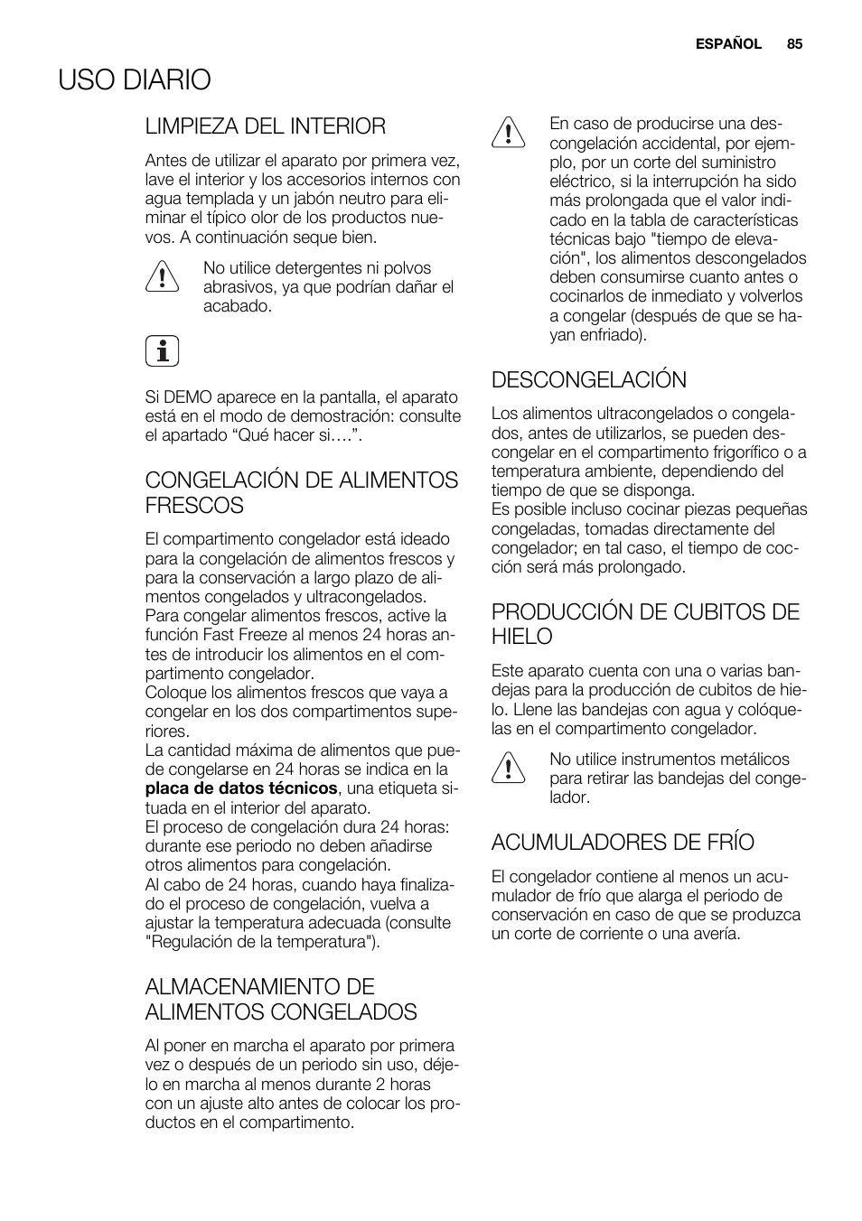 Uso diario | Electrolux EUX2243AOX User Manual | Page 85 / 100
