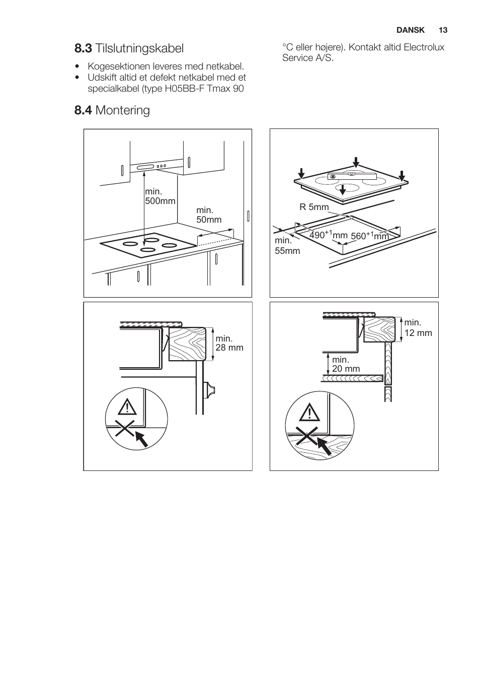 3 tilslutningskabel, 4 montering | Electrolux EHF6343FOK User Manual | Page 13 / 60