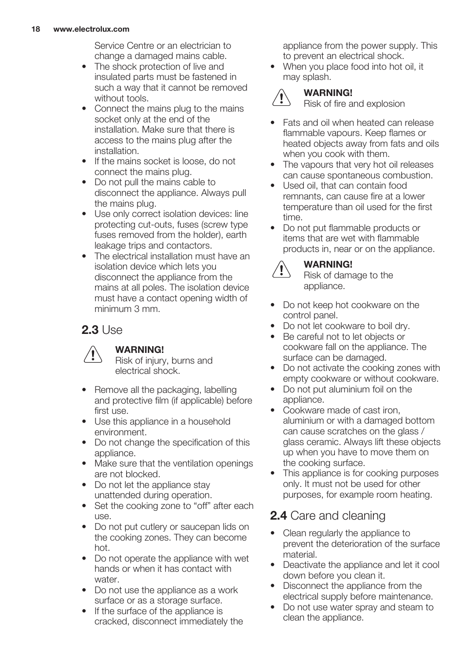 3 use, 4 care and cleaning | Electrolux EHF6343FOK User Manual | Page 18 / 60