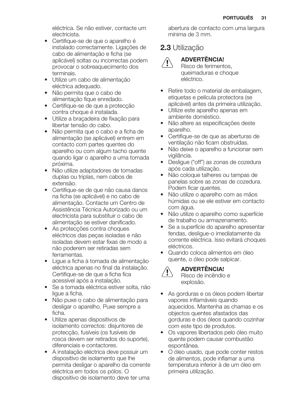 3 utilização | Electrolux EHF6343FOK User Manual | Page 31 / 60