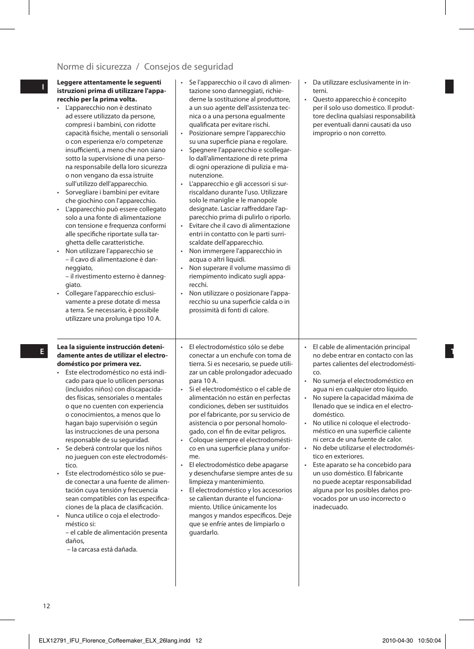 Norme di sicurezza / consejos de seguridad | Electrolux EKF5110 User Manual | Page 12 / 60