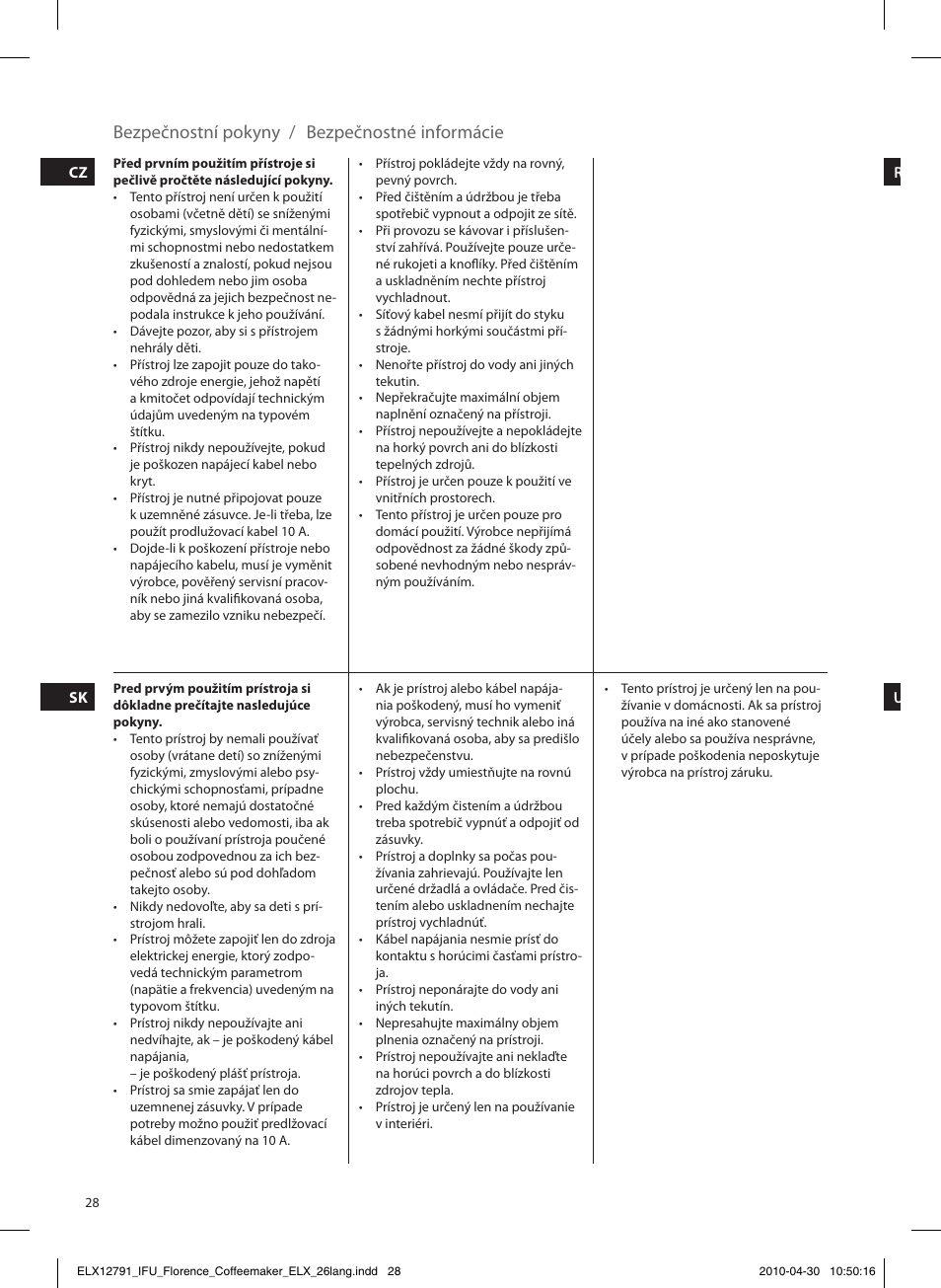 Bezpečnostní pokyny / bezpečnostné informácie | Electrolux EKF5110 User Manual | Page 28 / 60