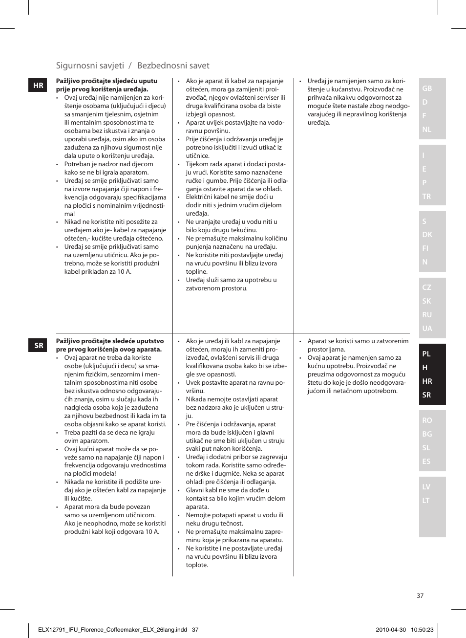 Bezbednosni savet sigurnosni savjeti | Electrolux EKF5110 User Manual | Page 37 / 60