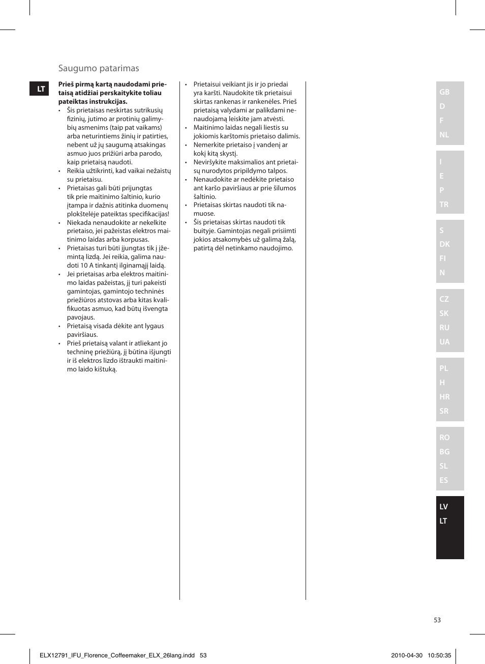 Saugumo patarimas | Electrolux EKF5110 User Manual | Page 53 / 60