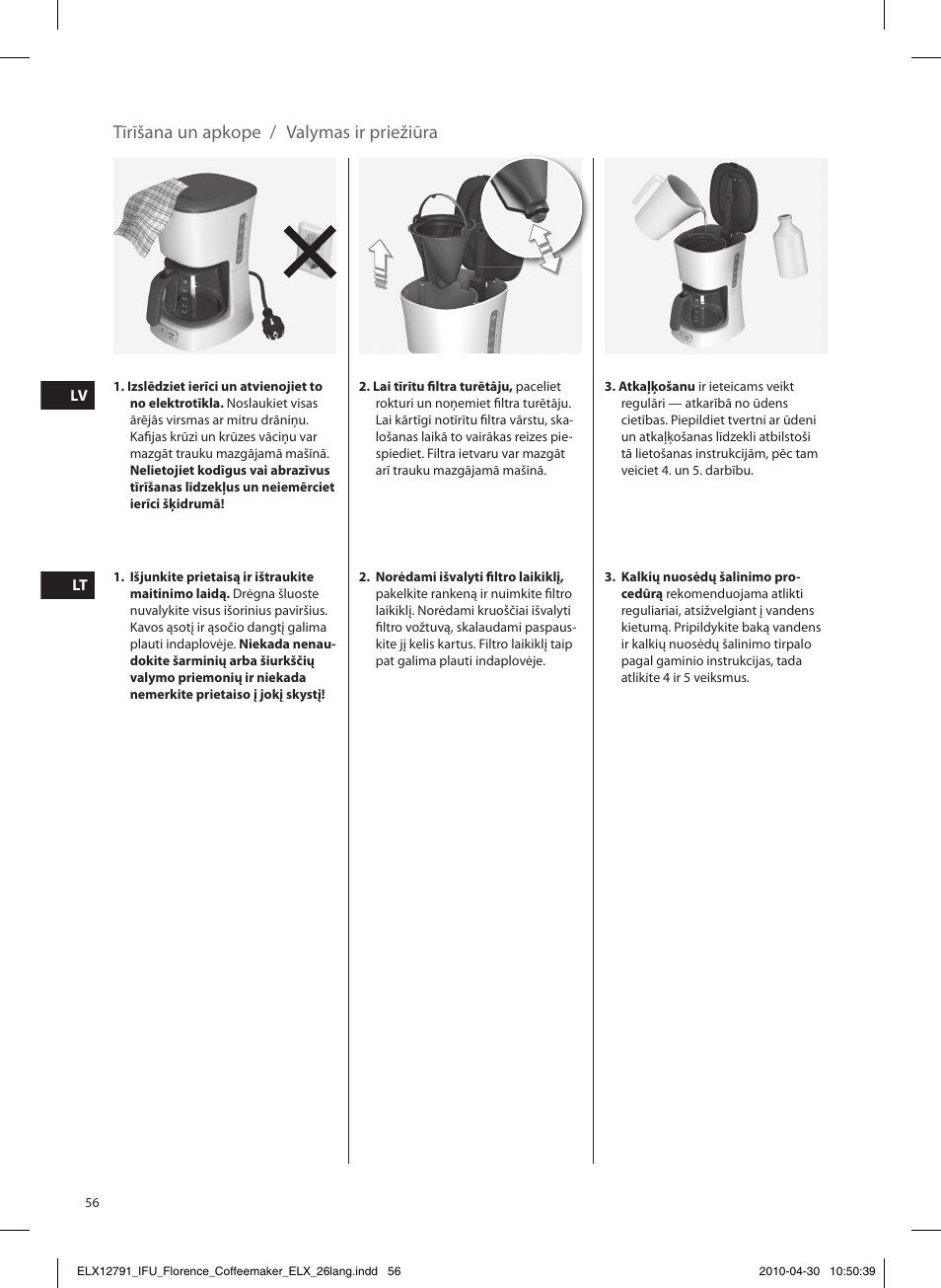 Valymas ir priežiūra tīrīšana un apkope | Electrolux EKF5110 User Manual | Page 56 / 60