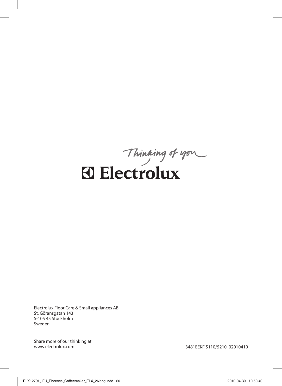 Electrolux EKF5110 User Manual | Page 60 / 60