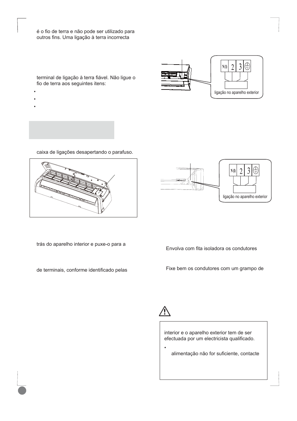 Comfort cool installation manual - l1_128, Instalação dos cabos eléctricos no interior, Atenção | Electrolux EXI09HD1WI User Manual | Page 128 / 136