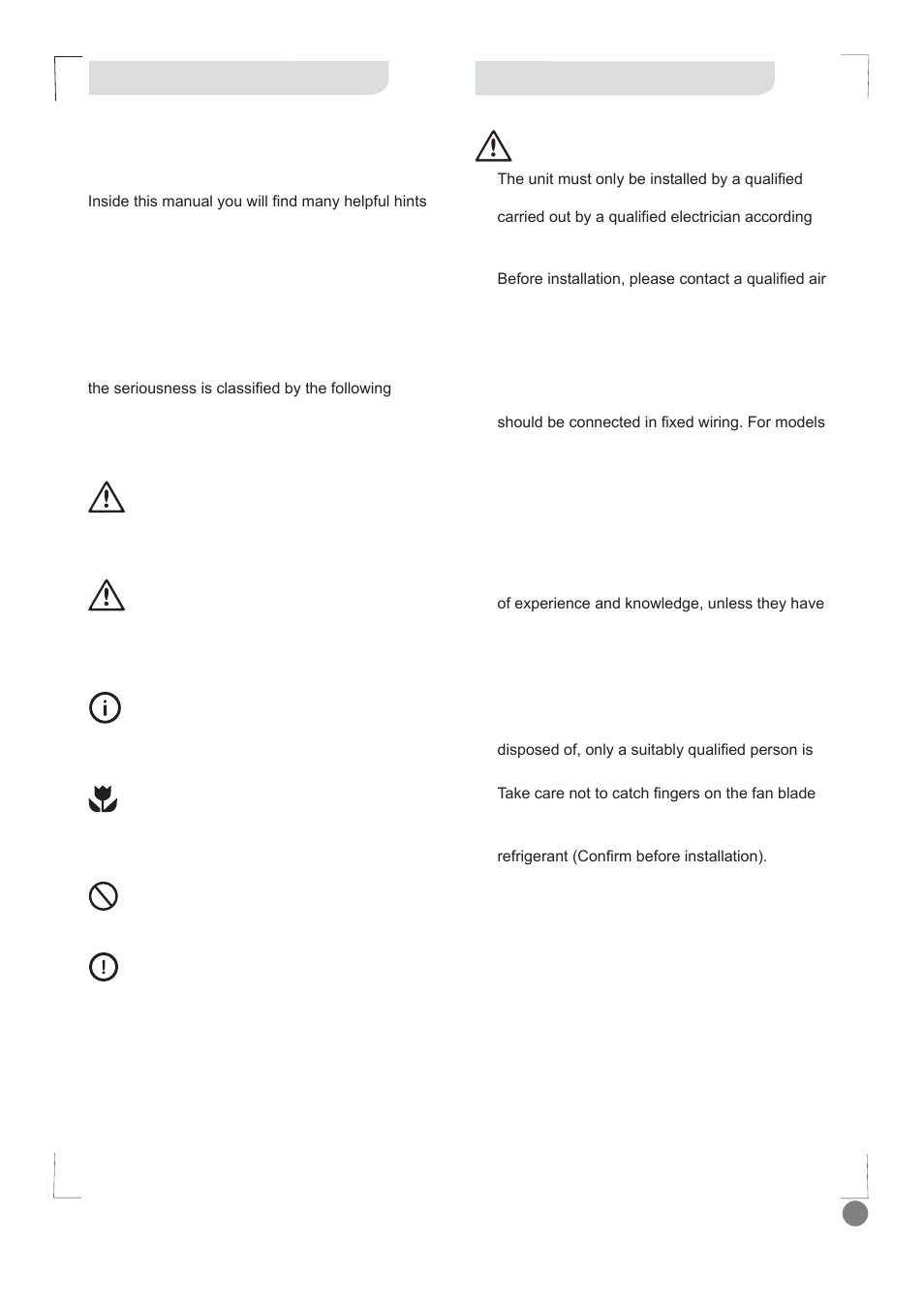 Comfort cool installation manual - l1_ 3, Notice for installation, Safety precautions | Electrolux EXI09HD1WI User Manual | Page 3 / 136