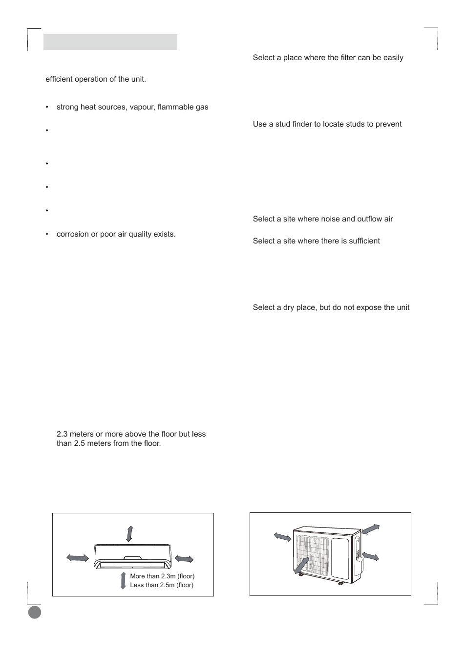 Comfort cool installation manual - l1_ 6, Installation site instruction | Electrolux EXI09HD1WI User Manual | Page 6 / 136