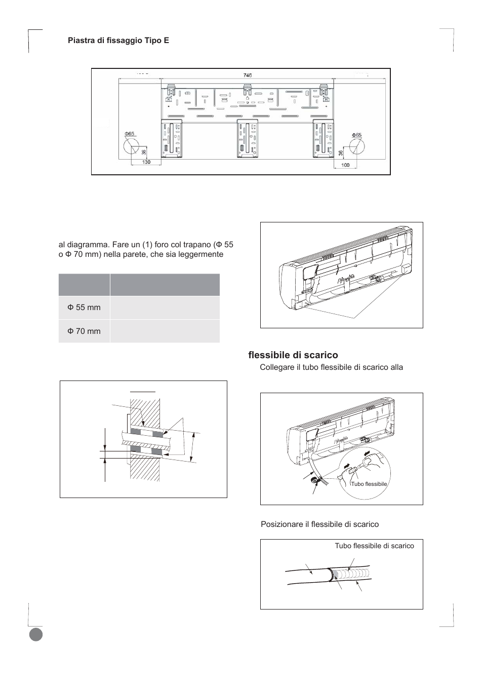 Comfort cool installation manual - l1_ 76, Unità, Esterna | Tubazione a parete spatola sigillo, Fase 2: foro per tubazione | Electrolux EXI09HD1WI User Manual | Page 76 / 136