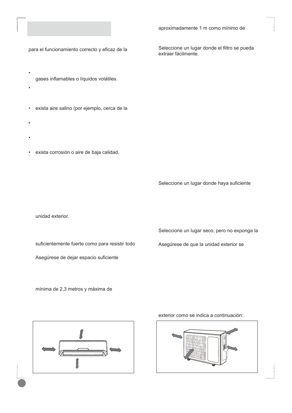 Comfort cool installation manual - l1_ 94, Instrucciones del lugar de instalación | Electrolux EXI09HD1WI User Manual | Page 94 / 136