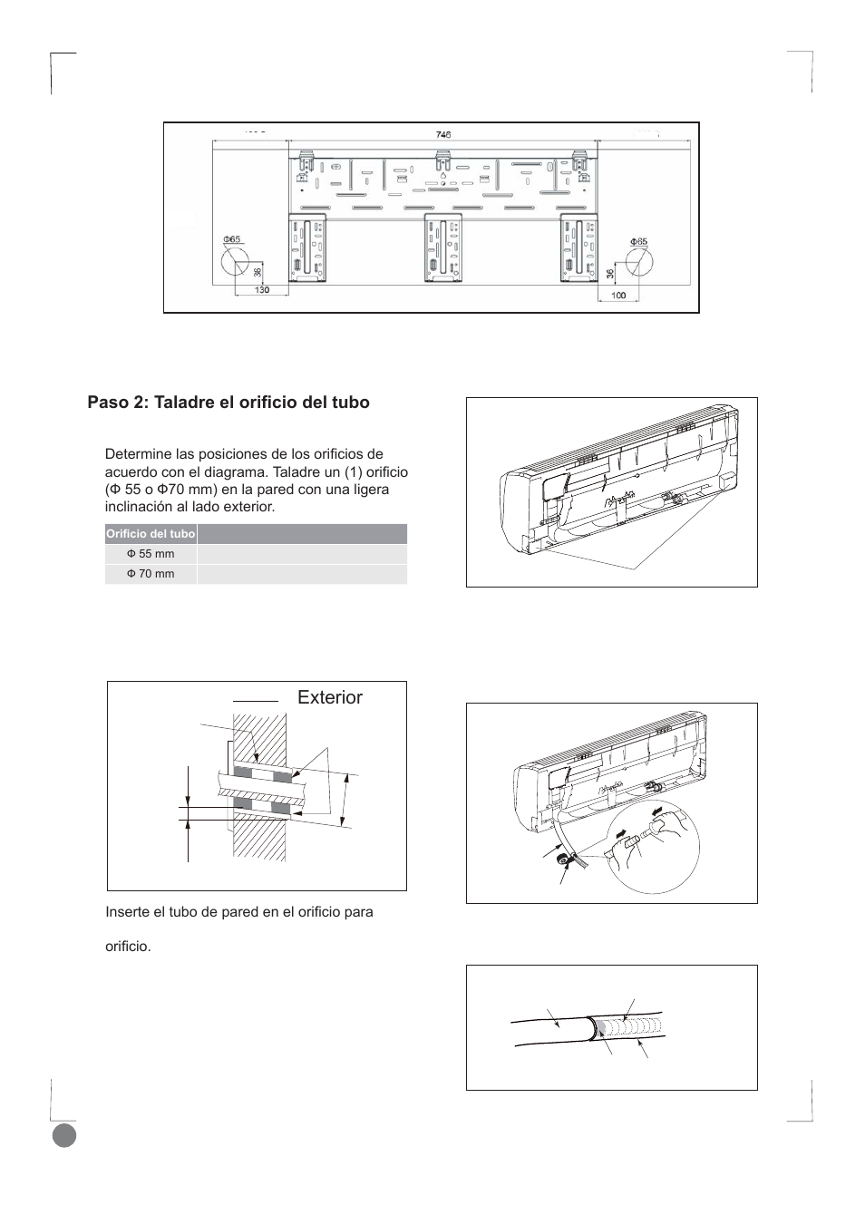 Comfort cool installation manual - l1_ 98, Interior, Whulru | Tubo de pared masilla de junta, 3dvr7dodguhhorul¿flrghowxer, Paso 3: instalación del tubo de desagüe | Electrolux EXI09HD1WI User Manual | Page 98 / 136