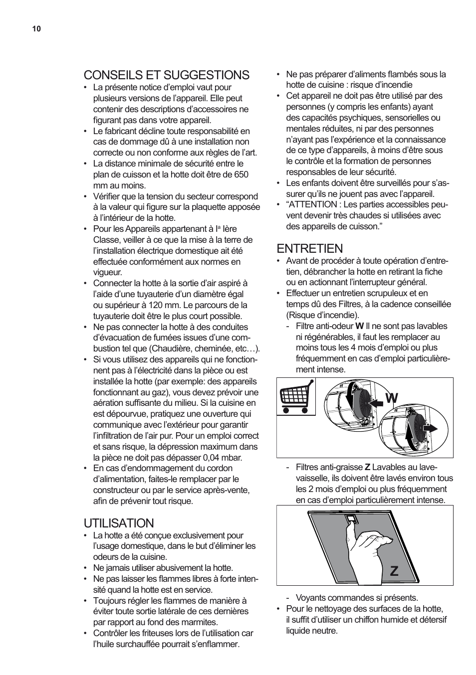 Conseils et suggestions, Utilisation, Entretien | Electrolux EFF80680BX User Manual | Page 10 / 56