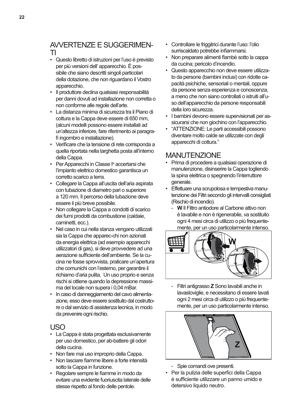 Avvertenze e suggerimen- ti, Manutenzione | Electrolux EFF80680BX User Manual | Page 22 / 56