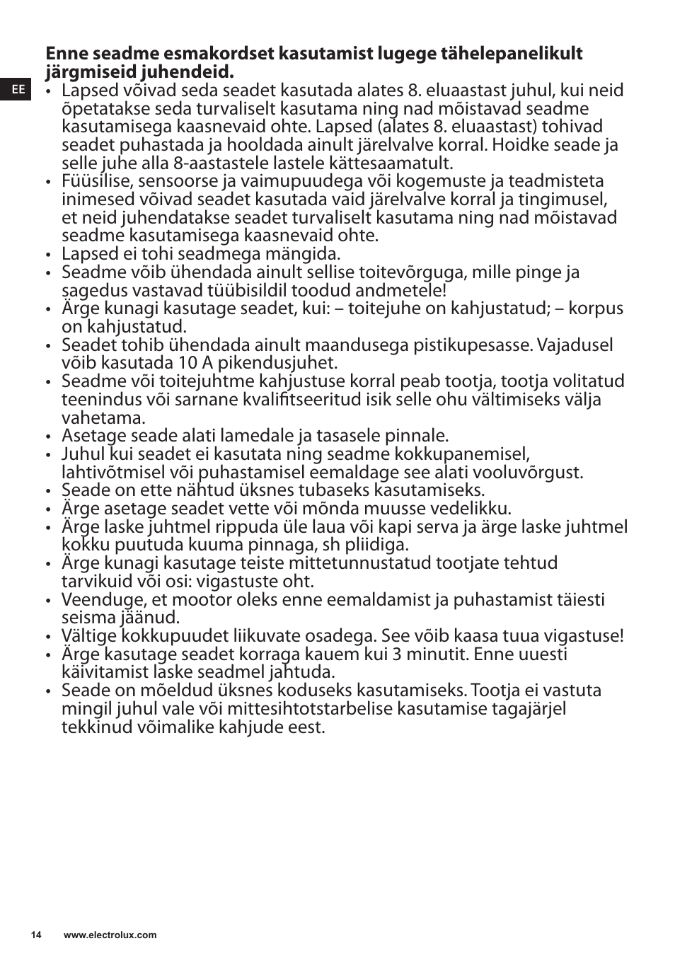 Electrolux EJP5000 User Manual | Page 14 / 72