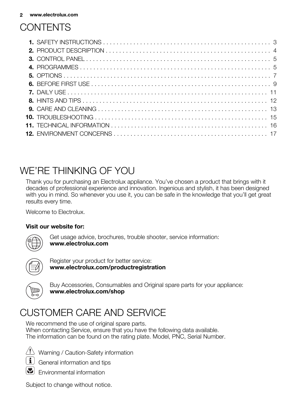 Electrolux ESL6380RO User Manual | Page 2 / 68