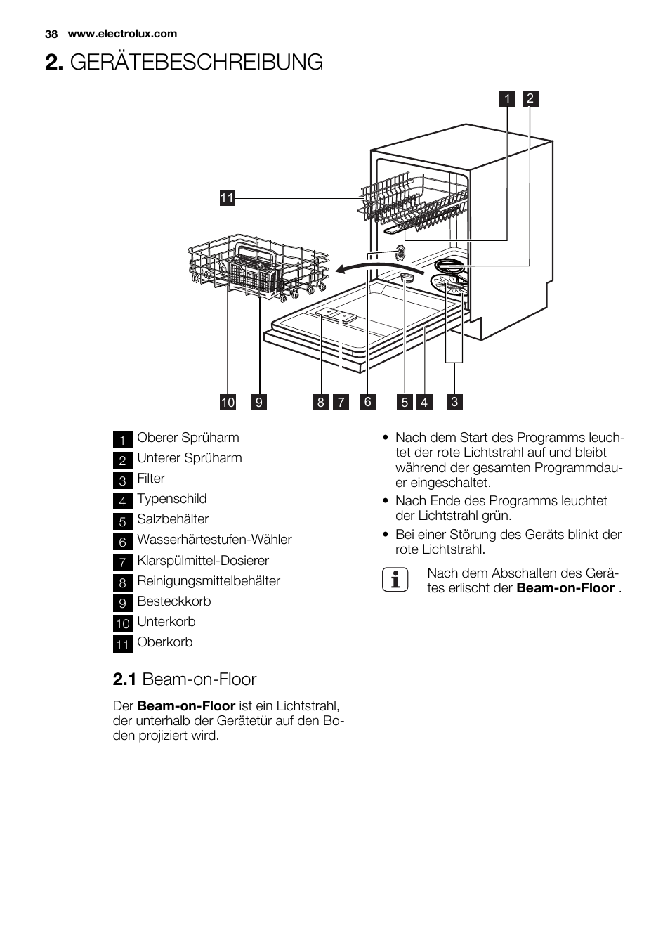 Gerätebeschreibung, 1 beam-on-floor | Electrolux ESL6380RO User Manual | Page 38 / 68