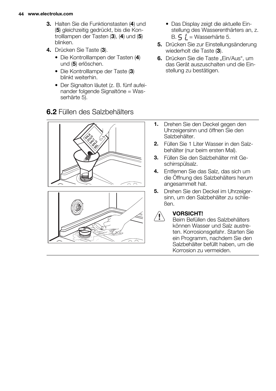 2 füllen des salzbehälters | Electrolux ESL6380RO User Manual | Page 44 / 68