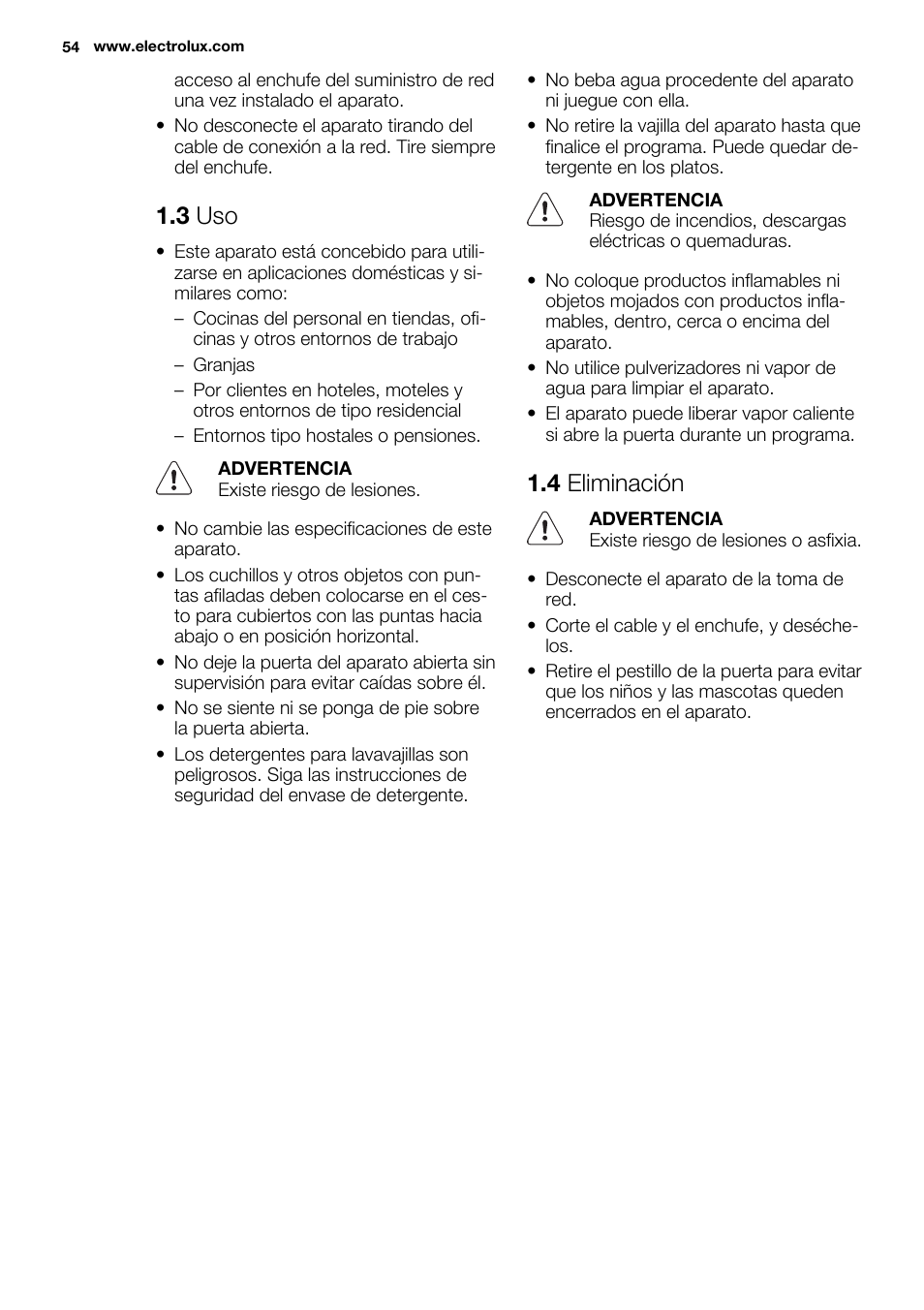 3 uso, 4 eliminación | Electrolux ESL6380RO User Manual | Page 54 / 68