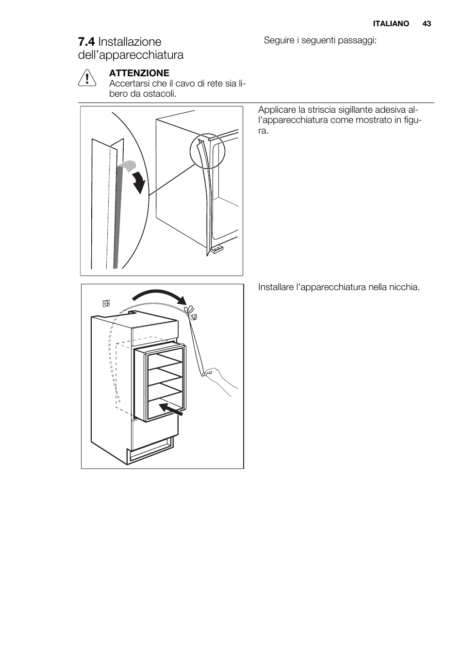 4 installazione dell’apparecchiatura | Electrolux EUX2243AOX User Manual | Page 43 / 80