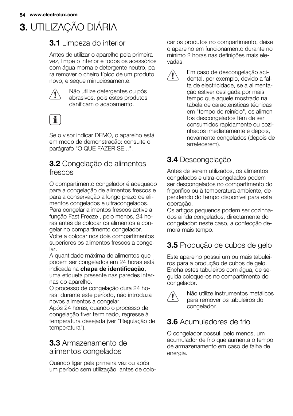 Utilização diária | Electrolux EUX2243AOX User Manual | Page 54 / 80